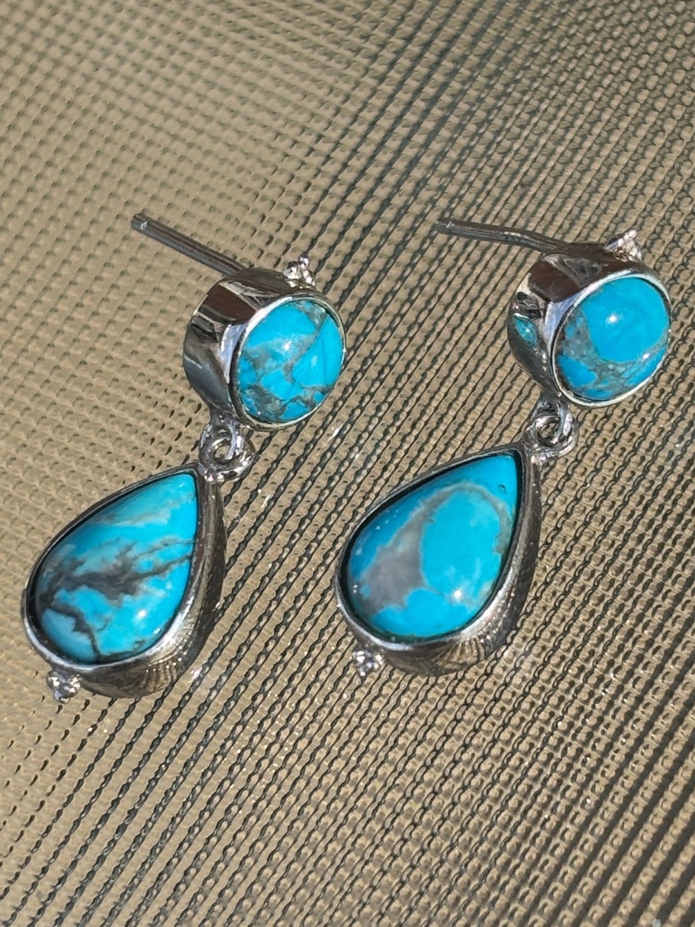Turquoise Teardrop Dangle Earrings - Blue Silver Drop Earrings
